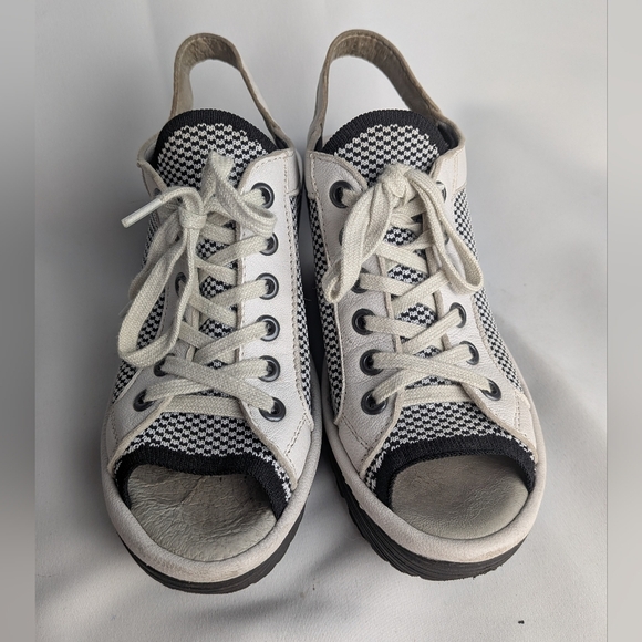 FLY LONDON Wedge Sandals Women No Size (6-7) Black And White Laces - Picture 2 of 14